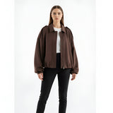 Maris – Suede Texture Bomber Jacket